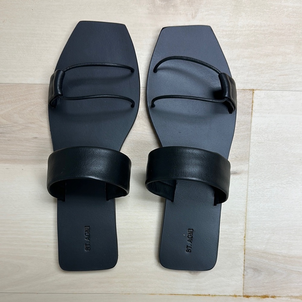 St. Agni Black Square-Toe Sandals